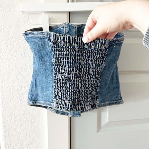 New Free People Miray Denim Tube Crop Top - Picture 3 of 4